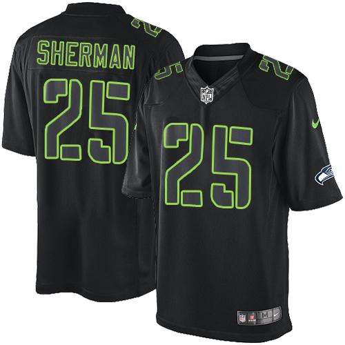  Seahawks #25 Richard Sherman Black Men's Stitched NFL Impact Limited Jersey
