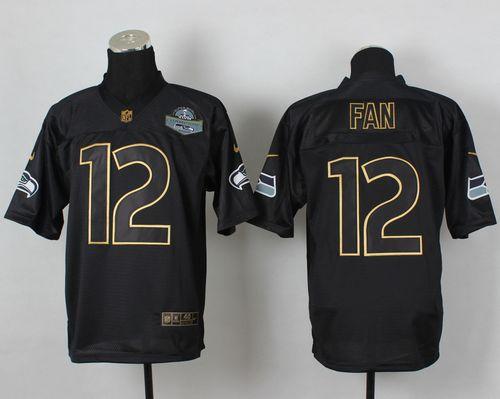  Seahawks #12 Fan Black Gold No. Fashion Men's Stitched NFL Elite Jersey