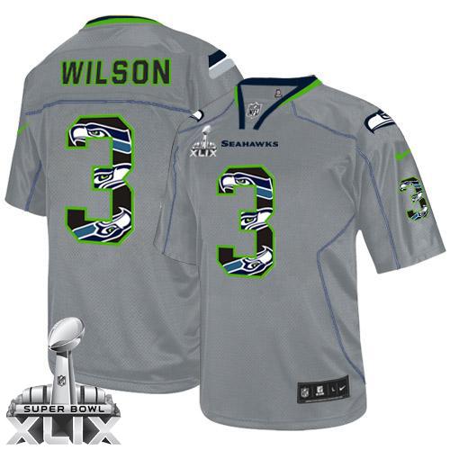  Seahawks #3 Russell Wilson New Lights Out Grey Super Bowl XLIX Men's Stitched NFL Elite Jersey