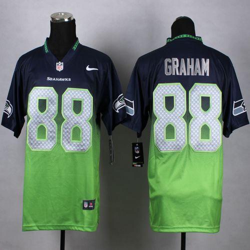  Seahawks #88 Jimmy Graham Steel Blue/Green Men's Stitched NFL Elite Fadeaway Fashion Jersey
