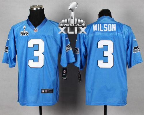  Seahawks #3 Russell Wilson Light Blue Super Bowl XLIX Men's Stitched NFL Elite Jersey