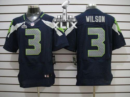  Seahawks #3 Russell Wilson Steel Blue Team Color Super Bowl XLIX Men's Stitched NFL Elite Jersey