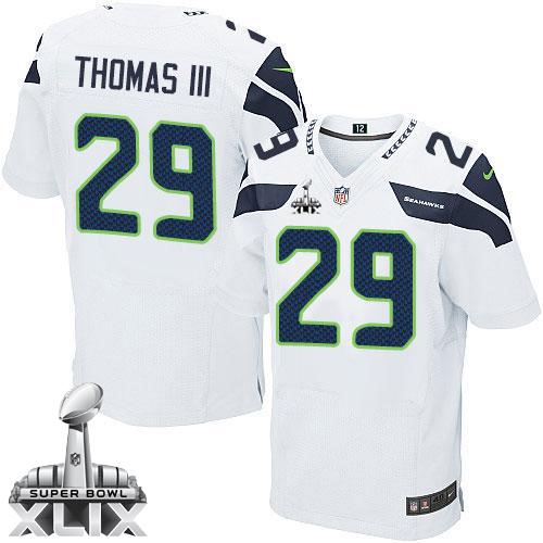  Seahawks #29 Earl Thomas III White Super Bowl XLIX Men's Stitched NFL Elite Jersey