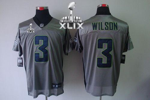  Seahawks #3 Russell Wilson Grey Shadow Super Bowl XLIX Men's Stitched NFL Elite Jersey