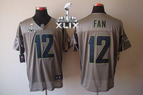  Seahawks #12 Fan Grey Shadow Super Bowl XLIX Men's Stitched NFL Elite Jersey