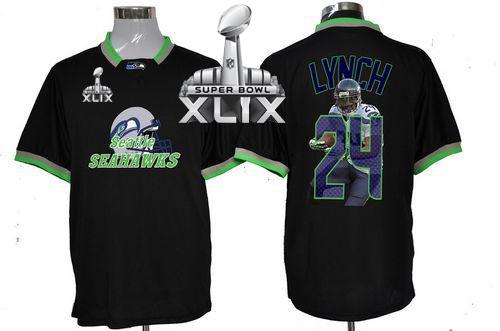  Seahawks #24 Marshawn Lynch Black Super Bowl XLIX Men's NFL Game All Star Fashion Jersey