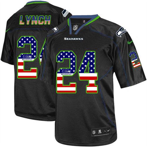  Seahawks #24 Marshawn Lynch Black Men's Stitched NFL Elite USA Flag Fashion Jersey