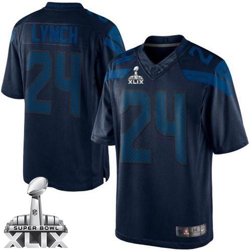  Seahawks #24 Marshawn Lynch Steel Blue Super Bowl XLIX Men's Stitched NFL Drenched Limited Jersey