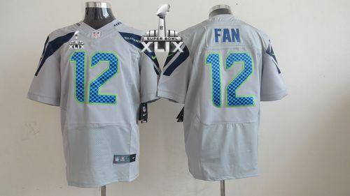  Seahawks #12 Fan Grey Alternate Super Bowl XLIX Men's Stitched NFL Elite Jersey
