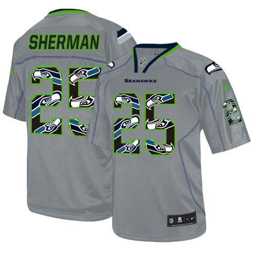  Seahawks #25 Richard Sherman New Lights Out Grey Men's Stitched NFL Elite Jersey