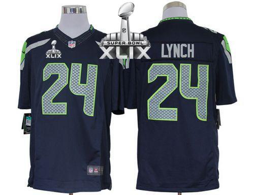  Seahawks #24 Marshawn Lynch Steel Blue Team Color Super Bowl XLIX Men's Stitched NFL Limited Jersey