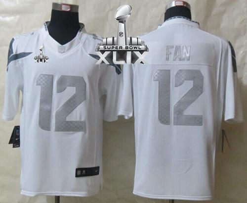  Seahawks #12 Fan White Super Bowl XLIX Men's Stitched NFL Limited Platinum Jersey