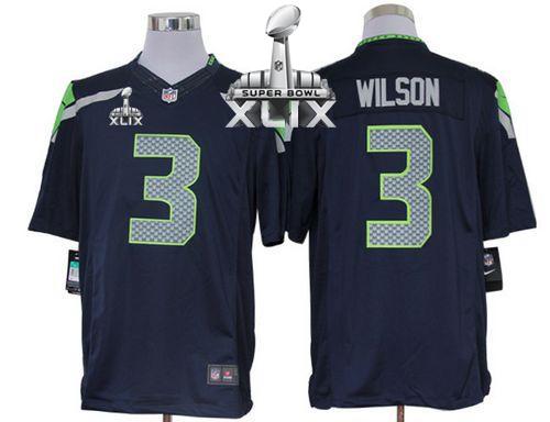  Seahawks #3 Russell Wilson Steel Blue Team Color Super Bowl XLIX Men's Stitched NFL Limited Jersey