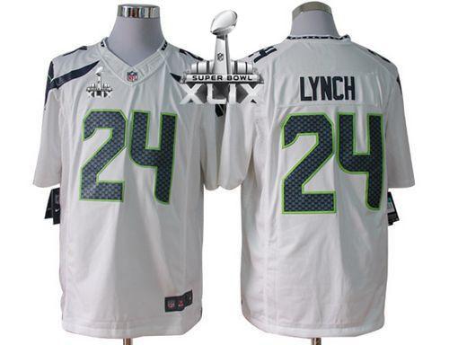  Seahawks #24 Marshawn Lynch White Super Bowl XLIX Men's Stitched NFL Limited Jersey