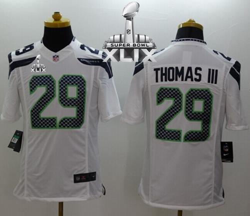  Seahawks #29 Earl Thomas III White Super Bowl XLIX Men's Stitched NFL Limited Jersey