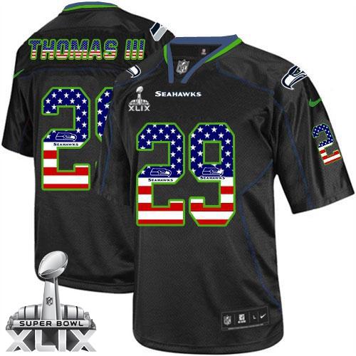 Seahawks #29 Earl Thomas III Black Super Bowl XLIX Men's Stitched NFL Elite USA Flag Fashion Jersey