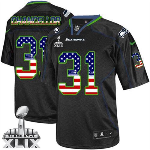  Seahawks #31 Kam Chancellor Black Super Bowl XLIX Men's Stitched NFL Elite USA Flag Fashion Jersey