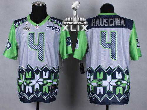  Seahawks #4 Steven Hauschka Grey Super Bowl XLIX Men's Stitched NFL Elite Noble Fashion Jersey