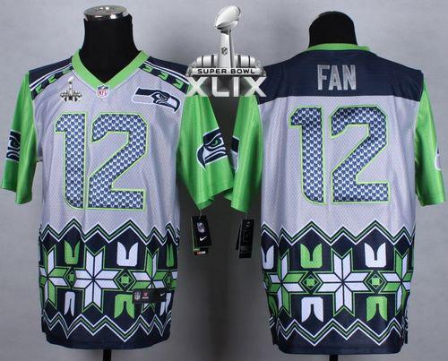  Seahawks #12 Fan Grey Super Bowl XLIX Men's Stitched NFL Elite Noble Fashion Jersey