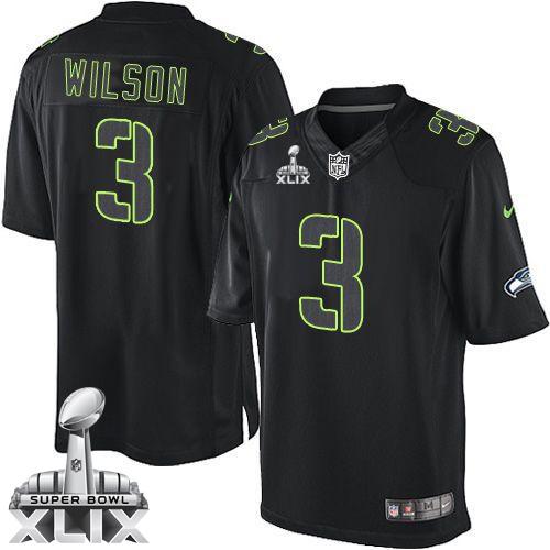  Seahawks #3 Russell Wilson Black Super Bowl XLIX Men's Stitched NFL Impact Limited Jersey