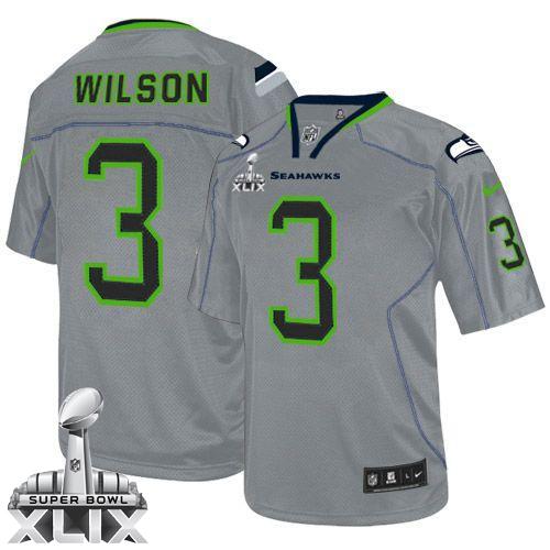  Seahawks #3 Russell Wilson Lights Out Grey Super Bowl XLIX Men's Stitched NFL Elite Jersey