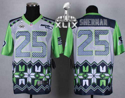  Seahawks #25 Richard Sherman Grey Super Bowl XLIX Men's Stitched NFL Elite Noble Fashion Jersey
