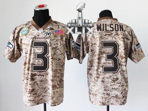  Seahawks #3 Russell Wilson Camo Super Bowl XLIX Men's Stitched NFL New Elite USMC Jersey