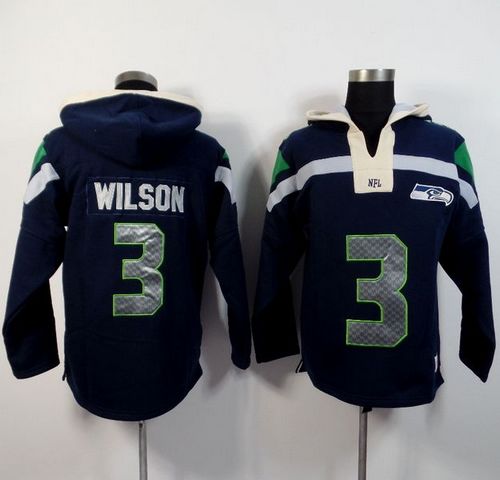 Seattle Seahawks #3 Russell Wilson Navy Blue Player Winning Method Pullover NFL Hoodie