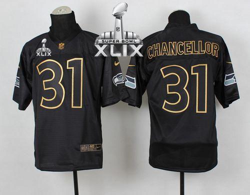  Seahawks #31 Kam Chancellor Black Gold No. Fashion Super Bowl XLIX Men's Stitched NFL Elite Jersey