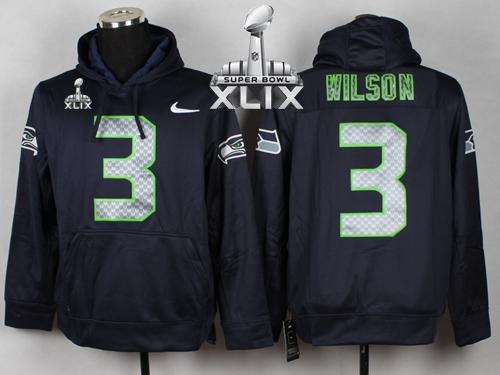 Seattle Seahawks #3 Russell Wilson Blue Super Bowl XLIX Pullover NFL Hoodie