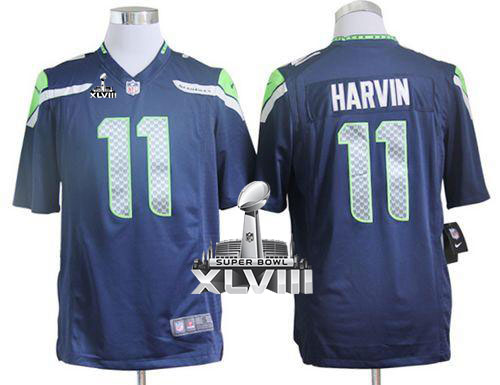  Seahawks #11 Percy Harvin Steel Blue Team Color Super Bowl XLVIII Men's Stitched NFL Game Jersey