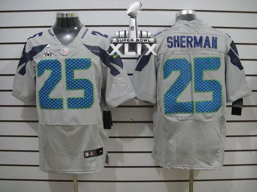  Seahawks #25 Richard Sherman Grey Alternate Super Bowl XLIX Men's Stitched NFL Elite Jersey