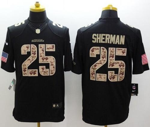  Seahawks #25 Richard Sherman Black Men's Stitched NFL Limited Salute to Service Jersey