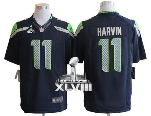  Seahawks #11 Percy Harvin Steel Blue Team Color Super Bowl XLVIII Men's Stitched NFL Limited Jersey