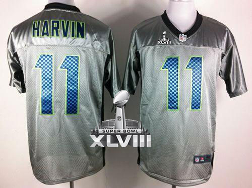  Seahawks #11 Percy Harvin Grey Shadow Super Bowl XLVIII Men's Stitched NFL Elite Jersey