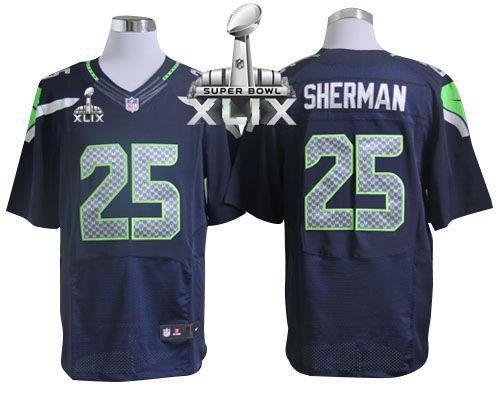  Seahawks #25 Richard Sherman Steel Blue Team Color Super Bowl XLIX Men's Stitched NFL Elite Jersey