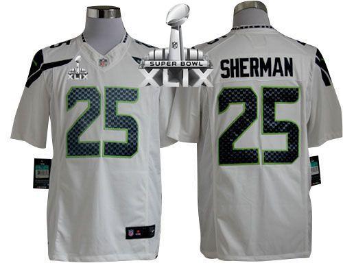  Seahawks #25 Richard Sherman White Super Bowl XLIX Men's Stitched NFL Limited Jersey