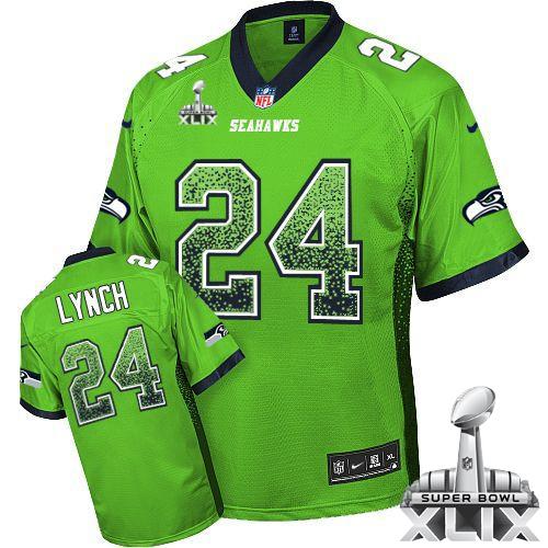  Seahawks #24 Marshawn Lynch Green Super Bowl XLIX Men's Stitched NFL Elite Drift Fashion Jersey