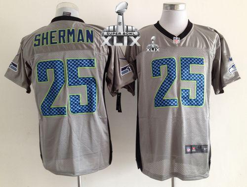  Seahawks #25 Richard Sherman Grey Shadow Super Bowl XLIX Men's Stitched NFL Elite Jersey