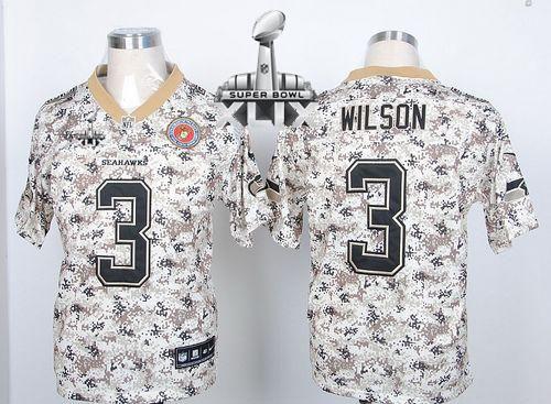  Seahawks #3 Russell Wilson Camo USMC Super Bowl XLIX Men's Stitched NFL Elite Jersey