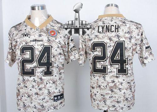  Seahawks #24 Marshawn Lynch Camo USMC Super Bowl XLIX Men's Stitched NFL Elite Jersey