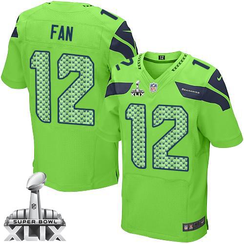  Seahawks #12 Fan Green Alternate Super Bowl XLIX Men's Stitched NFL Elite Jersey