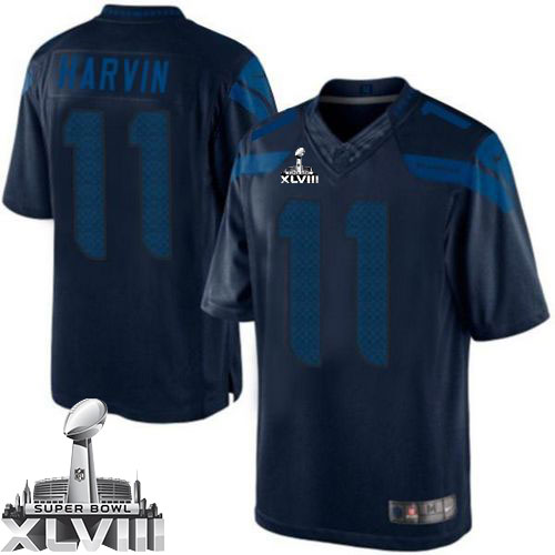  Seahawks #11 Percy Harvin Steel Blue Super Bowl XLVIII Men's Stitched NFL Drenched Limited Jersey