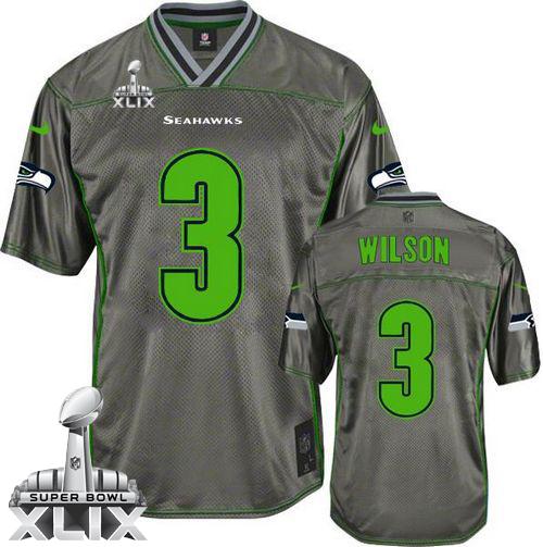  Seahawks #3 Russell Wilson Grey Super Bowl XLIX Men's Stitched NFL Elite Vapor Jersey