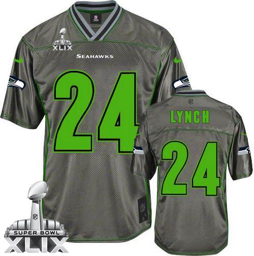  Seahawks #24 Marshawn Lynch Grey Super Bowl XLIX Men's Stitched NFL Elite Vapor Jersey