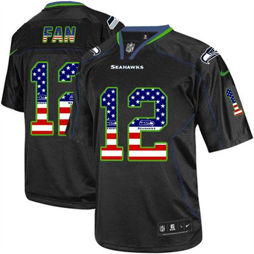  Seahawks #12 Fan Black Men's Stitched NFL Elite USA Flag Fashion Jersey
