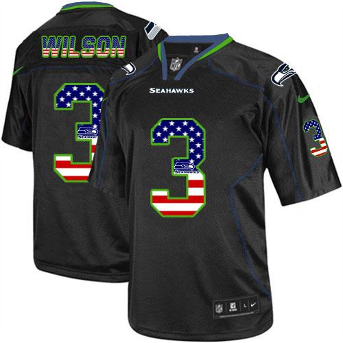  Seahawks #3 Russell Wilson Black Men's Stitched NFL Elite USA Flag Fashion Jersey