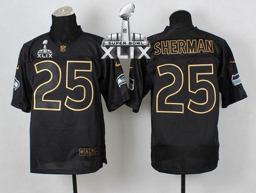 Seahawks #25 Richard Sherman Black Gold No. Fashion Super Bowl XLIX Men's Stitched NFL Elite Jersey