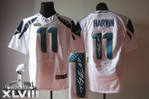  Seahawks #11 Percy Harvin White Super Bowl XLVIII Men's Stitched NFL Elite Autographed Jersey