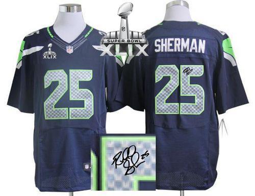  Seahawks #25 Richard Sherman Steel Blue Team Color Super Bowl XLIX Men's Stitched NFL Elite Autographed Jersey